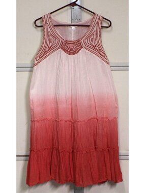 Vasna Boho Sleeveless Ombre Pink Coral Embroidered Tiered Tunic Top Made India
